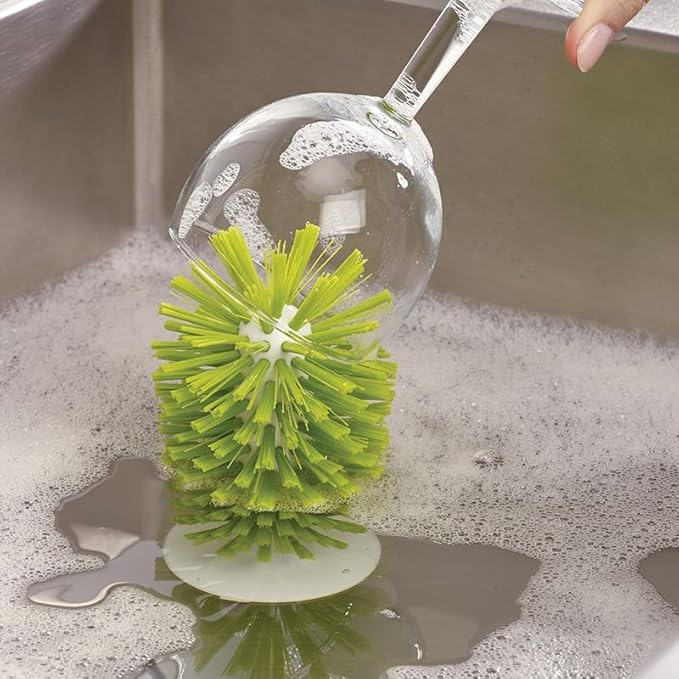 Hengkainsing Brush-Up Glass Brush with Suction Cup Upright Stays in Sink Bristle Scrub Kitchen Bottle Cleaning Washing (Gray)
