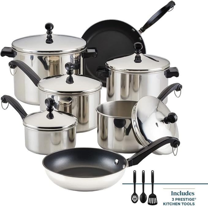 Farberware Classic Stainless Steel Cookware Pots and Pans Set, 15-Piece,50049,Silver - Image 2