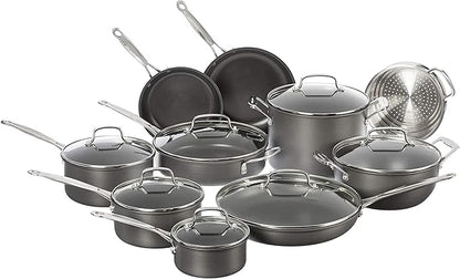 Cuisinart 17-Piece Pots and Pans Set, Non Stick Hard Anodized Cookware Set, Compatible with Electric, Gas Cooktops, Dishwasher Safe, Oven Safe Pot Set, Cool Grip Handles, Aluminum Core for Even Heat by Cuisinart