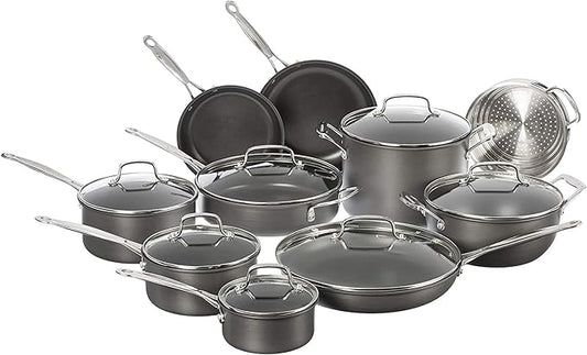 Cuisinart 17-Piece Pots and Pans Set, Non Stick Hard Anodized Cookware Set, Compatible with Electric, Gas Cooktops, Dishwasher Safe, Oven Safe Pot Set, Cool Grip Handles, Aluminum Core for Even Heat by Cuisinart