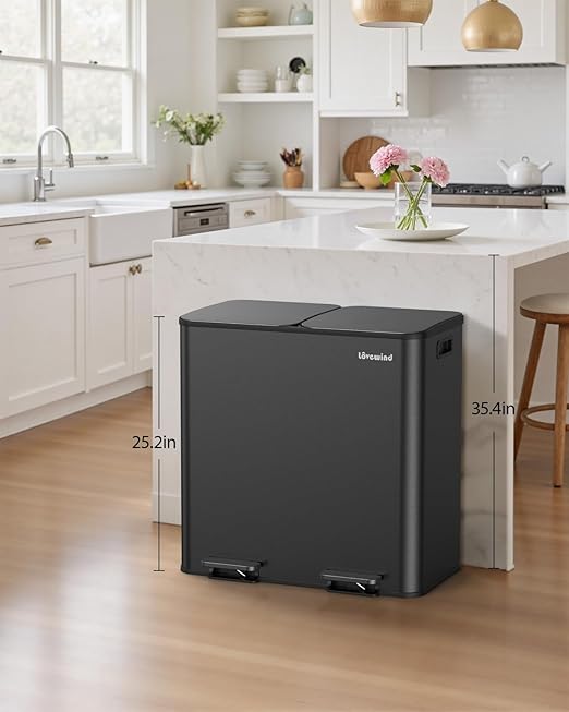 Lovewind Trash Can, 2 x 10.5 Gallon (2 x 40 L) Garbage Can for Kitchen Dual Compartment Recycling Kitchen Step Trash Bin, Stainless Steel Trash and Recycle Bin Combo with Soft-Close Lid, Black - Image 2