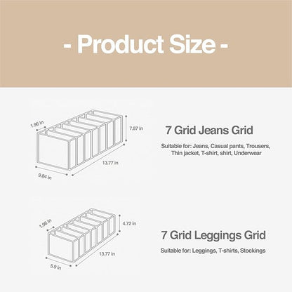 Wardrobe Clothes Organizer 7 Grids Portable Closet Organizer Mesh Separation Storage Box Foldable Closet Drawer Organizer for Underwear Socks Scarves Leggings (Grey, 2 Leggings Grid)