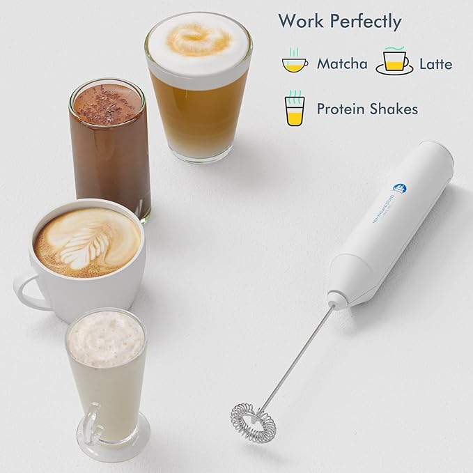 Powerful Milk Frother Handheld Foam Maker, Mini Whisk Drink Mixer for Coffee, Cappuccino, Latte, Matcha, Hot Chocolate, No Stand, White - Image 4