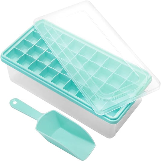 Silicone Ice Cube Tray with Leak-Proof Lid & Storage Bin for Freezer – BPA-Free 36-Piece Nugget Ice Molds, Spill-Resistant Cover & Ice Scoop Container Cover by CZWLHG