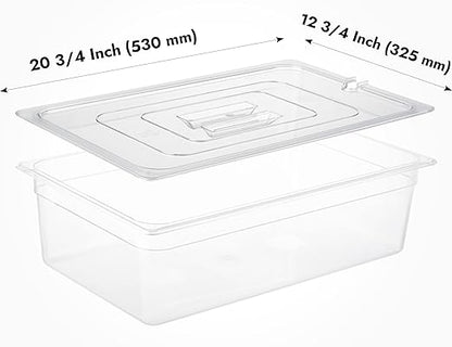 CURTA 6 Pack NSF Notched Food Pan Cover, Full Size Clear Polycarbonate Lid with Handle for Commercial Food Pan, Dishwasher & Freezer Safe Plastic Clear