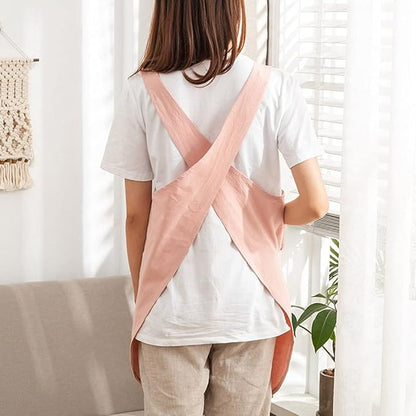 Cotton Cross Back Aprons Solid Color Cooking Kitchen Garden Smock for Women Girls with Pockets