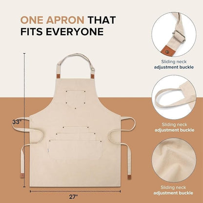 Cotton Canvas Apron for Women & Men – Adjustable Neck Strap & Waist Ties with Pockets