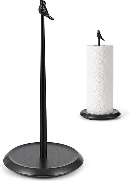 Wooden Paper Towel Holder countertop,Stylish Bird Shaped,Solid Wood Base&Iron Top,with Non-Slip Mat,Stable&Durable,Paper Towel Holder Black-Farmhouse Style to Elevate Your Kitchen's Décor(All Black) by TOCEMEI