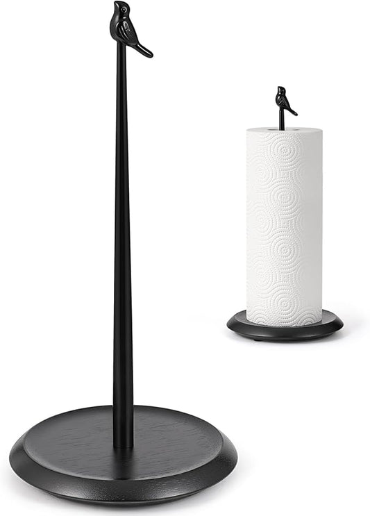 Wooden Paper Towel Holder countertop,Stylish Bird Shaped,Solid Wood Base&Iron Top,with Non-Slip Mat,Stable&Durable,Paper Towel Holder Black-Farmhouse Style to Elevate Your Kitchen's Décor(All Black) by TOCEMEI