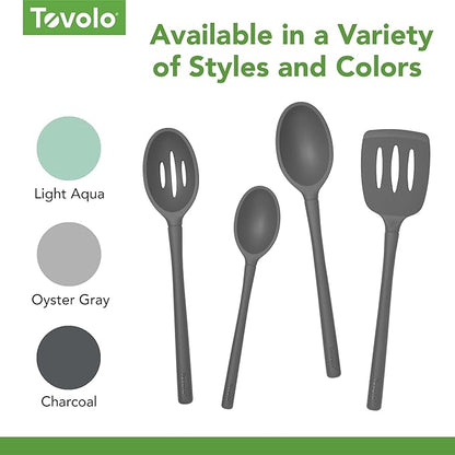 Tovolo Flex Core Silicone Slotted Deep Spoon for Cooking Mixing Baking, Dishwasher Safe BPA Free All Silicone Kitchen Spoon Utensil Heat Resistant Nonstick Safe Slotted Serving Spoon, Charcoal Gray