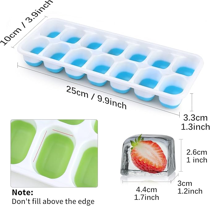 Silicone Ice Cube Tray, Jrisbo 4 Pack Easy-Release & Flexible 14-Ice Cube Trays with Spill-Resistant Removable Lid, Stackable Ice Trays with Covers for Freezer, Cocktail (Green) - Image 6