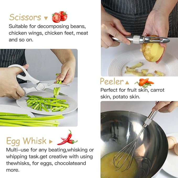 Kitchen Utensil Set-Silicone Cooking Utensils-33 Kitchen Gadgets & Spoons for Nonstick Cookware-Silicone and Stainless Steel Spatula Set-Best Kitchen Tools, Useful Pots (Cream White) - Image 6
