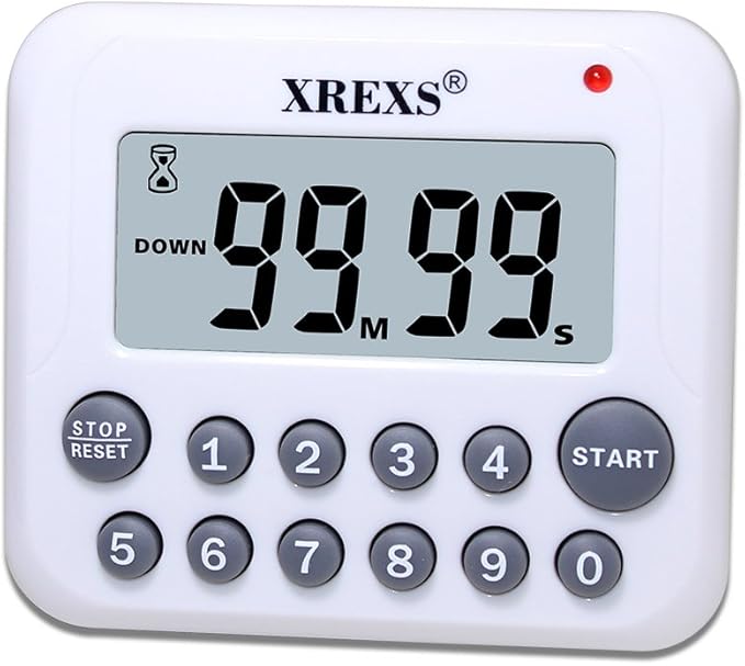 XREXS Digital Kitchen Timer Magnetic Countdown Up Cooking Timer Clock with Magnet Back and Clip, Loud Alarm, Large Display Minutes and Seconds Directly Input-White (2 Battery Included) (DC-12) by XREXS