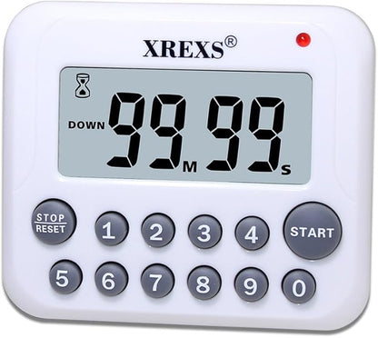 XREXS Digital Kitchen Timer Magnetic Countdown Up Cooking Timer Clock with Magnet Back and Clip, Loud Alarm, Large Display Minutes and Seconds Directly Input-White (2 Battery Included) (DC-12) by XREXS