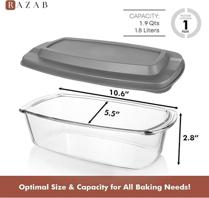 Razab LARGE 7.6 Cups/1800 ML/1.9 Qt Glass Loaf Pan with Lids - Meatloaf Pan BPA free Airtight Lids Grip Handle Easy Carry, Microwave and Oven Safe - Loaf Pans For Baking Bread, Cakes, Glass Loaf Pan - Image 2