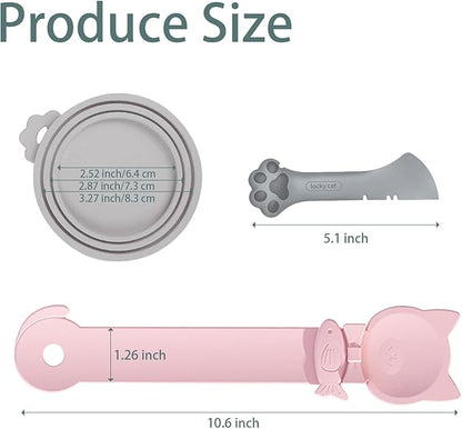 Cat Dog Food Can Lids Spoons，Silicone Pet Food Can Lids with Multi-Function Cat Food Spoon and Opener Cute Paw Shape Opener Spatula Wet Food Spoon for Cats and Dogs (Gray)