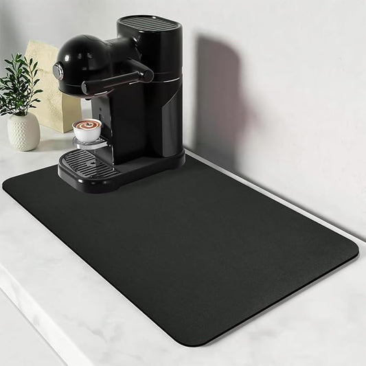 Bloss Coffee Mat 24"x16", Dish Drying Mat for Multiple Usage, Mat for Coffee Bar, Kitchen Counter Mat, Absorbent Hide Stain Rubber Backed Dish Drying Pad - Black by Bloss