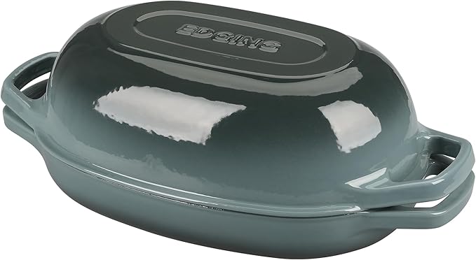 EDGING CASTING Enameled Cast Iron Oval Dutch Oven Pot with Lid, Dutch Oven for Sourdough Bread Baking, Bread Oven, Bread Dutch Oven, Oval Bread Pan, 5qt, Slateblue