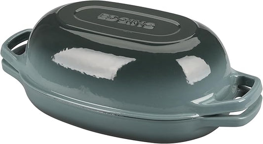 EDGING CASTING Enameled Cast Iron Oval Dutch Oven Pot with Lid, Dutch Oven for Sourdough Bread Baking, Bread Oven, Bread Dutch Oven, Oval Bread Pan, 5qt, Slateblue