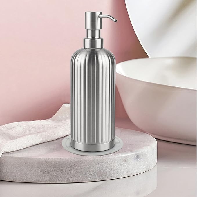 AUMIO Soap Dispenser 18 Oz with Non-Slip Coaster, Stripe Design Dish Soap Dispenser Brushed Nickel, Refillable Liquid Hand Soap Dispenser for Bathroom, Kitchen Soap Dispenser Premium Stainless Steel - Image 6