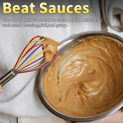 Silicone Whisk Set,Stainless Steel Handle Whisk 8" 10" 12" Rubber Whisks Cooking Non Scratch High Heat Resistant,Balloon Egg Beater for Whisking,Beating,Blending Ingredients,Mixing Sauces,Rainbow - Image 3