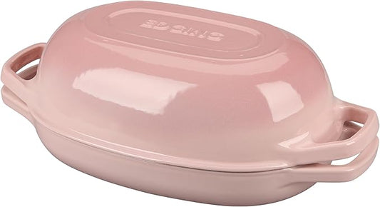 EDGING CASTING Enameled Cast Iron Oval Dutch Oven Pot with Lid, Dutch Oven for Sourdough Bread Baking, Bread Oven, Bread Dutch Oven, Oval Bread Pan, 5qt, Pink
