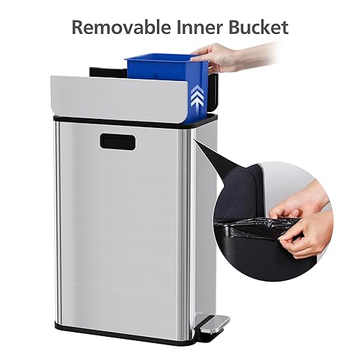 Garvee Kitchen Dual Trash Can, 15 gal Large Recycling Bin Garbage Can with Butterfly Lid, Fingerprint Resistant Stainless Steel Trash Bin for Kitchen, Living Room, Office (2 x 28 L) - Image 4
