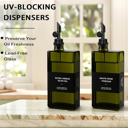 Olive Oil Dispenser Bottle for Kitchen with Bamboo Tray- 16.9oz Glass Oil and Vinegar Dispenser Set, Soy Sauce & Syrup Bottle, Modern Hostess Gift (Green, Set of 2) - Image 8