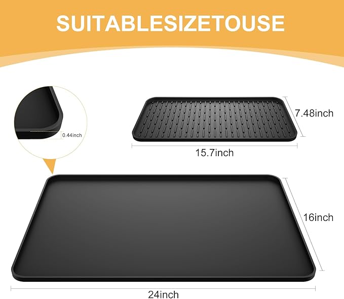 Silicone Coffee Mat, 24''x16'' Bar Mat with Detachable Dish Drying Mat - Fits Under Coffee Maker & Dish Rack - Image 5