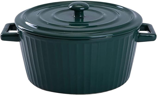 WHJY Green Colorful Ceramic Casserole Dish with Lid，1 Quart Ceramic Casserole Pan for Bakeware Oven