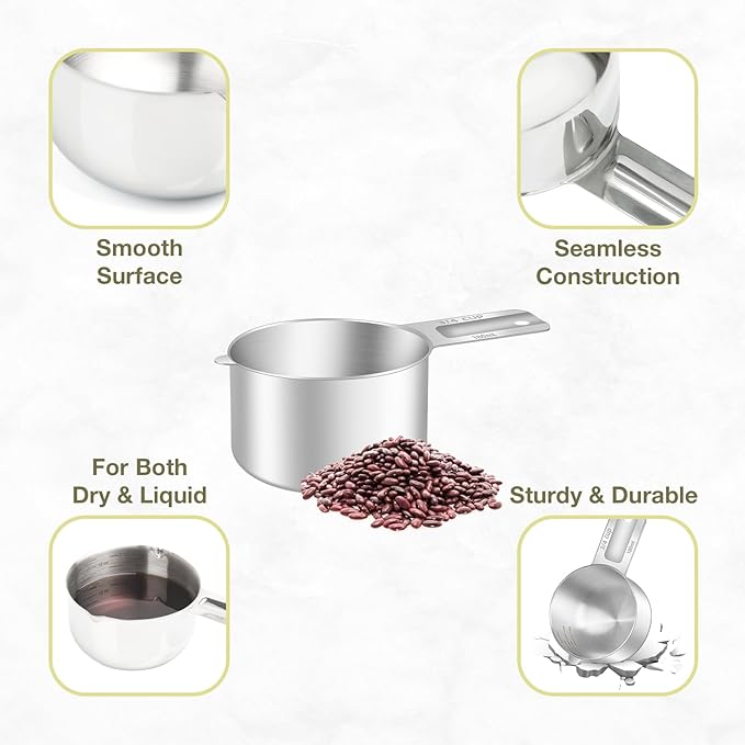 2PCS 3/4Cup (180ml, 6oz) Single Measuring Cup, Etched Inner Scale Stainless Steel Measure Scoop, Metric and US Measurement, Dishwasher Safe - Image 5