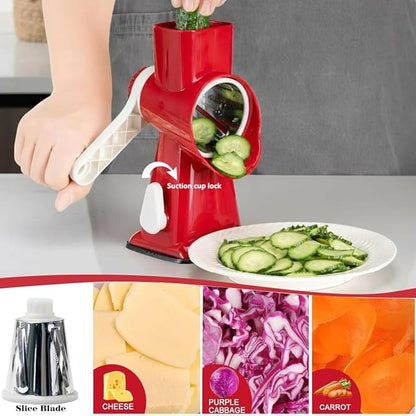 YOUCZON Rotary Cheese Grater Multi-Purpose Stainless Steel Cheese Shredder - Cheese Grater With Handle Effortless Grating of Carrots, Potatoes, Vegetables, and Fruits (Red) - Image 2
