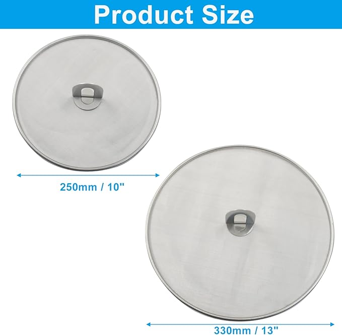 2Pcs 10" & 13" Stainless Steel Splatter Screen Splatter Guard, Ultra Fine Mesh Cooking Protector for Frying Cooking/Kitchen Use - Image 4