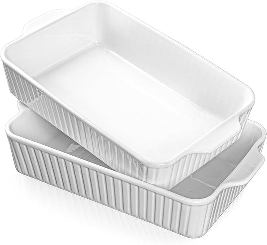 Dizada 9x13 Casserole Dish Set of 2 - Deep 4.2 Qt Porcelain Baking Dishes, Ceramic Bakeware for Lasagna, Roasts, Cake, Oven Microwave Safe(NO LIDS) by DIZADA