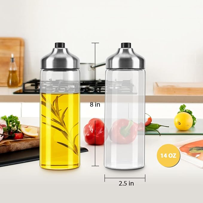 Aelga Olive Oil Dispenser - 14 OZ Glass Oil and Vinegar Dispenser Bottles Set for Kitchen No Drip-Set of 2 - Image 5