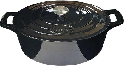 La Cuisine Enameled Cast Iron Oval Dutch Oven Casserole 6.75 QT 33x25x16cm Matt Black Enamel Coating Interior, Glossy Black Exterior, Oven Safe, Induction Cooktop Compatible
