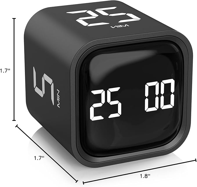 Rotating Pomodoro Timer 5, 25, 10 50 Minutes Preset, Desk Productivity Flip Timer, ADHD Tool Cube Countdown Stopwatch, Vibration/High/Low Volume/Custom Modes, for Work, Study, Back to School, Kitchen - Image 10