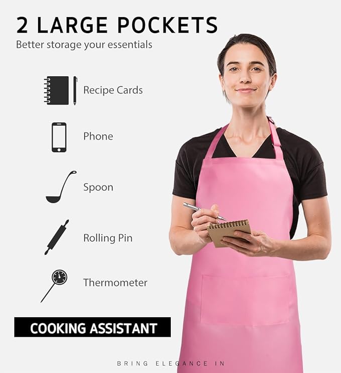 Syntus Apron for Men Women, Adjustable Cooking Kitchen Chef Aprons with 2 Pockets, Cotton/Polycotton/Polyester - Image 3