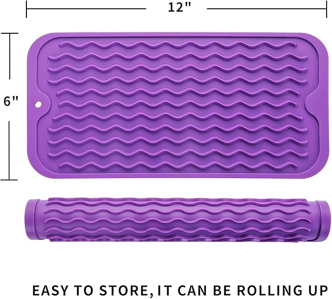 MicoYang Silicone Dish Drying Mat for Multiple Usage,Easy clean,Eco-friendly,Heat-resistant Silicone Mat for Kitchen Counter or Sink,Refrigerator or Drawer Liner Purple S 12 inches x 6 inches - Image 2
