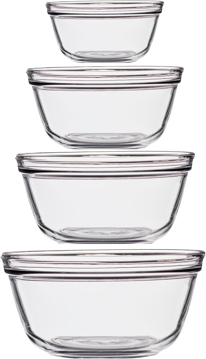 Anchor Hocking 4 Piece Glass Mixing Bowls Set – Durable, Microwave, Oven, and Dishwasher Safe – Perfect for Prep, Mixing, Serving, and Storage – Made in USA by AnchorHocking