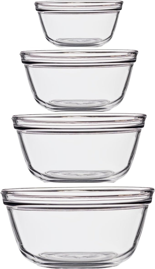 Anchor Hocking 4 Piece Glass Mixing Bowls Set – Durable, Microwave, Oven, and Dishwasher Safe – Perfect for Prep, Mixing, Serving, and Storage – Made in USA by AnchorHocking