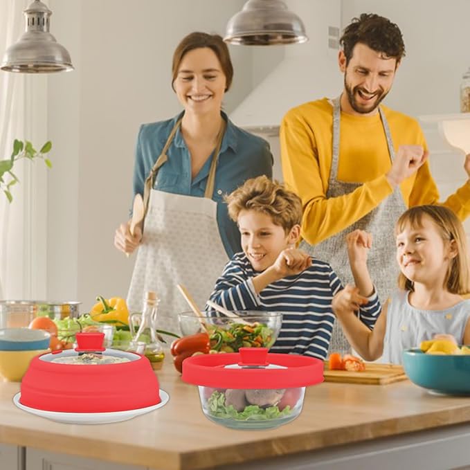 Microwave Splatter Cover Glass Splatter Guard Lid with Collapsible Silicone for Small Bowls Food Plate Cover 9 inch Red - Image 5