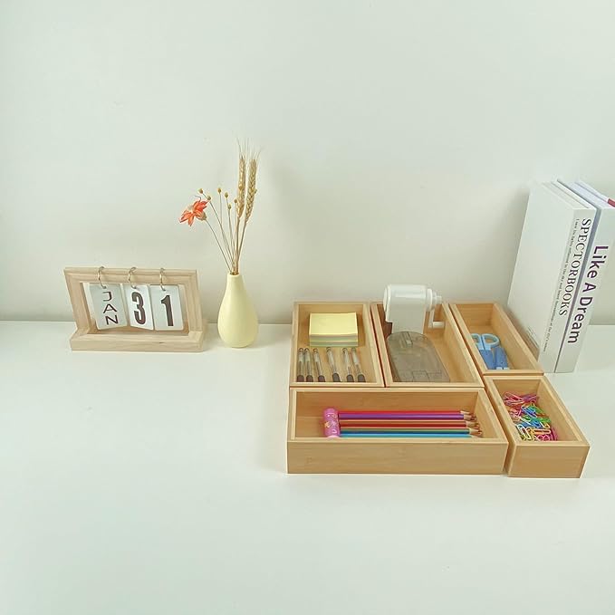 bamboo drawer organizer Set,expandable drawer dividers,wooden storage organizers,drawer organizers for kitchen, bathroom,flatware,Tea Bag Organizer (2 X 5PCS Natural) - Image 2