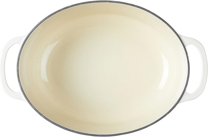 Lodge 7 Quart Enameled Cast Iron Oval Dutch Oven with Lid – Dual Handles – Oven Safe up to 500° F or on Stovetop - Use to Marinate, Cook, Bake, Refrigerate and Serve – Oyster White - Image 3