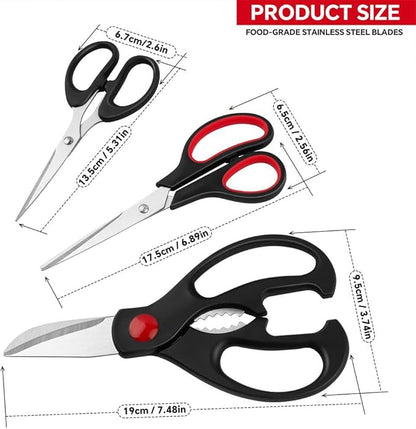 Kitchen Shears Set - QtoiKce Kitchen Scissors 3 Pack All Purpose Poultry Shears,Stainless Steel Sharp Utility Cooking Scissors for Home - Image 2