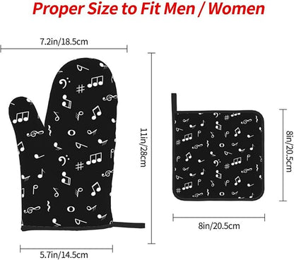 Music Notes Oven Mitts and Pot Holders Sets of 3 Black Hot Pads Musicial Oven Gloves Heat Resistant Non Slip Washable for Kitchen Cooking Grilling Baking - Image 4