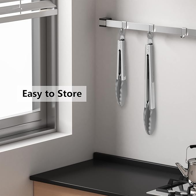 2 Pack Silicone Kitchen Tongs – 9" & 12" Set, Heat Resistant up to 500°F, Non‑Stick Cookware Safe, Wavy Silicone Tips, BPA Free, Locking Clip & Hanging Loop, Grey - Image 6