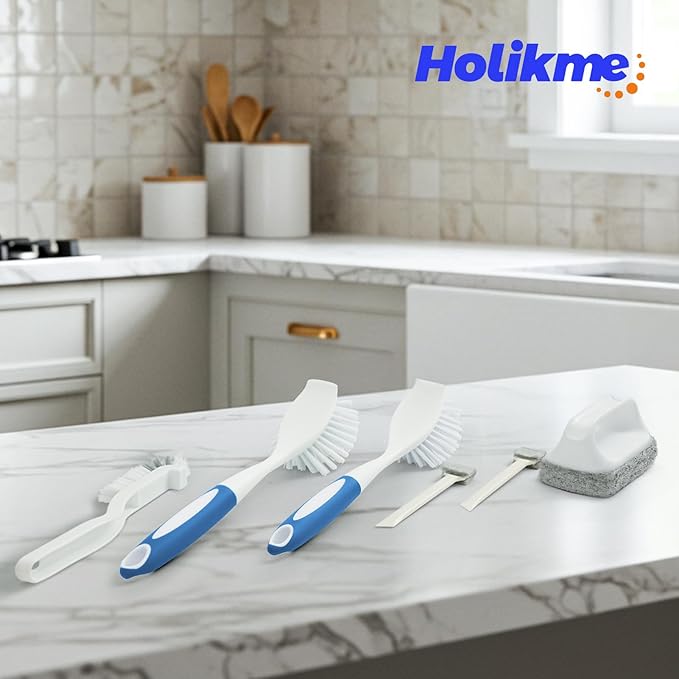 Holikme Cleaning Brush Set, Scouring Pad for Cleaning, Groove Gap Brushes for Pot, Pan, Kitchen Sink, Wire Brushes (Azul) - Image 7