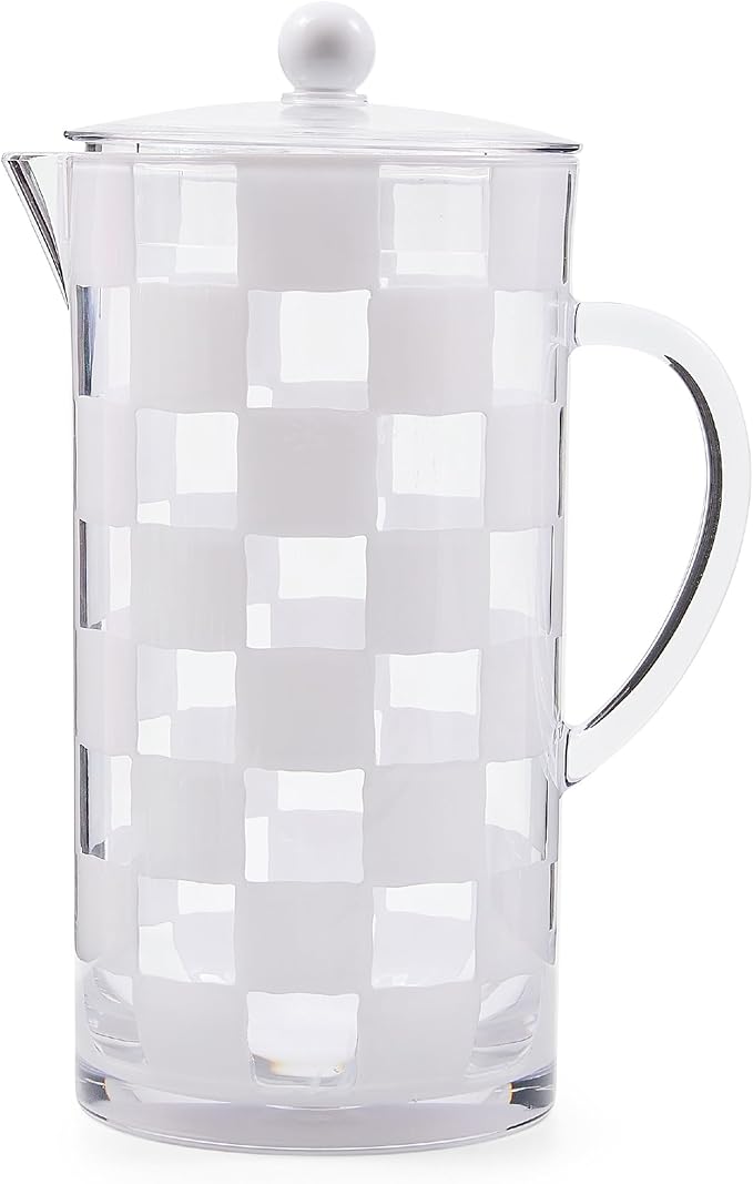 MACKENZIE-CHILDS Acrylic Pitcher with Spout for Water, Lemonade, and Farmhouse Home Decor, 2.5 Quarts, White Check by MacKenzie-Childs