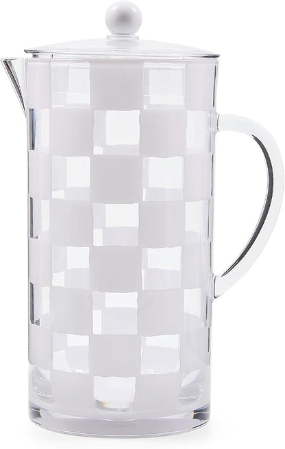MACKENZIE-CHILDS Acrylic Pitcher with Spout for Water, Lemonade, and Farmhouse Home Decor, 2.5 Quarts, White Check by MacKenzie-Childs